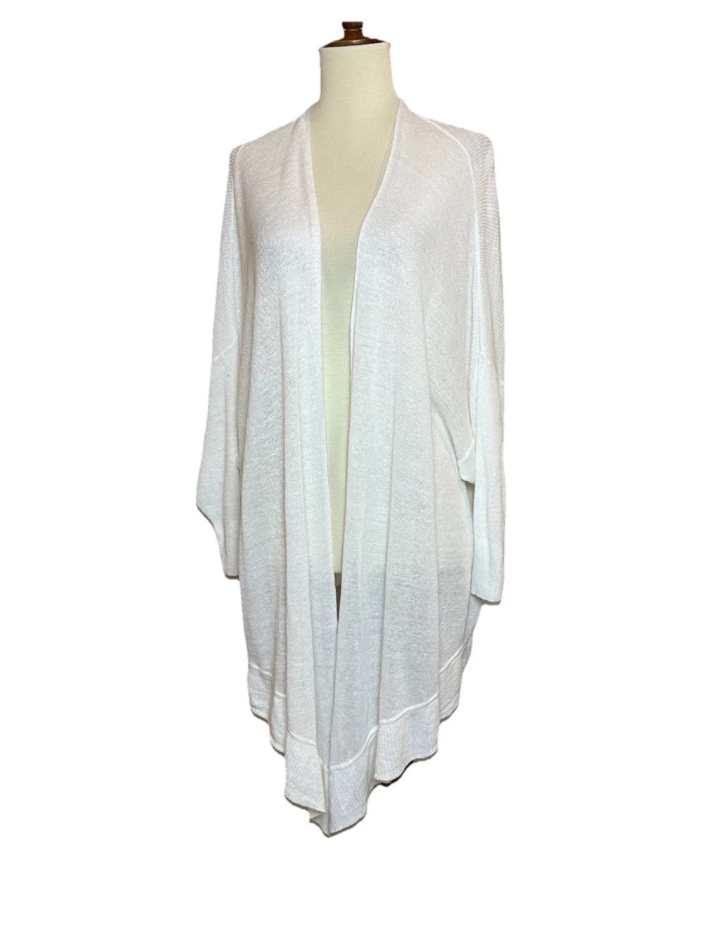 Eileen Fisher Organic Linen Cotton Drape Front Cardigan White Light Airy